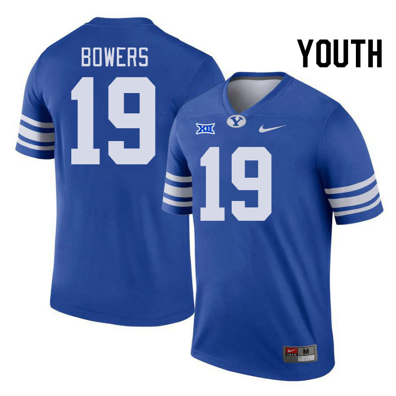 Youth #19 Jackson Bowers BYU Cougars College Football Jerseys Stitched Sale-Royal